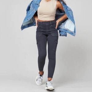 SPANX Stretch Ankle Twill Cargo Pants Washed Black XS Tall Long